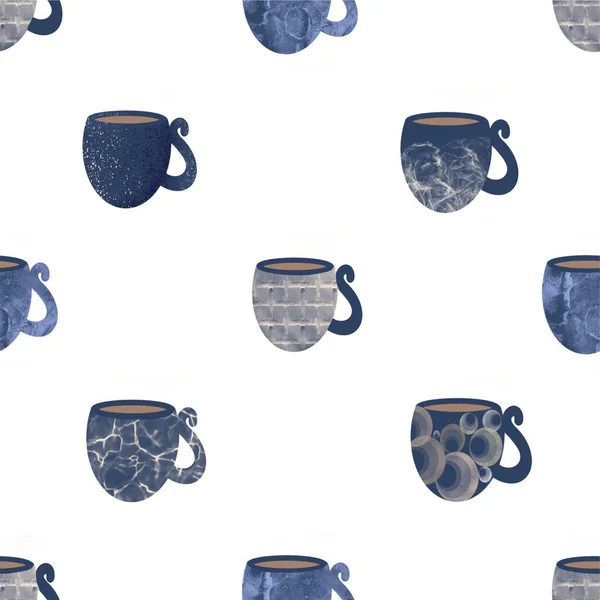 Pattern of ceramic cups Hand-drawn illustration — Stock Photo, Image