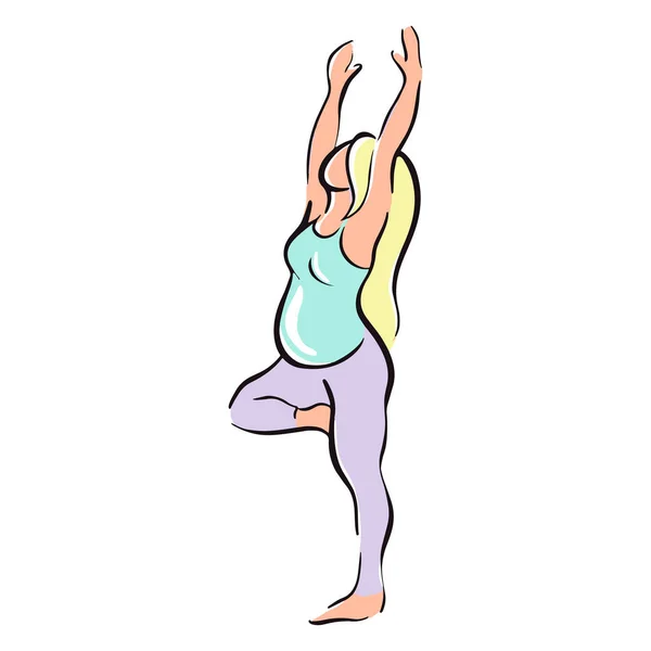 Chica embarazada haciendo yoga para mujeres embarazadas. Fitness, deportes para mujeres embarazadas — Vector de stock