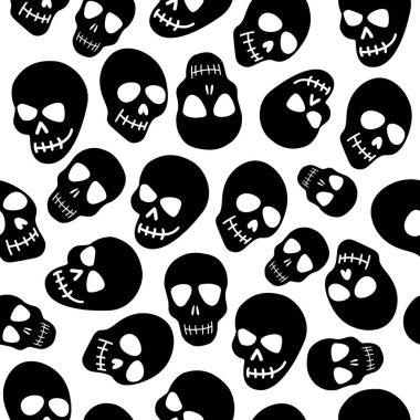 Beyaz arkaplanda siyah kafatası deseni var.