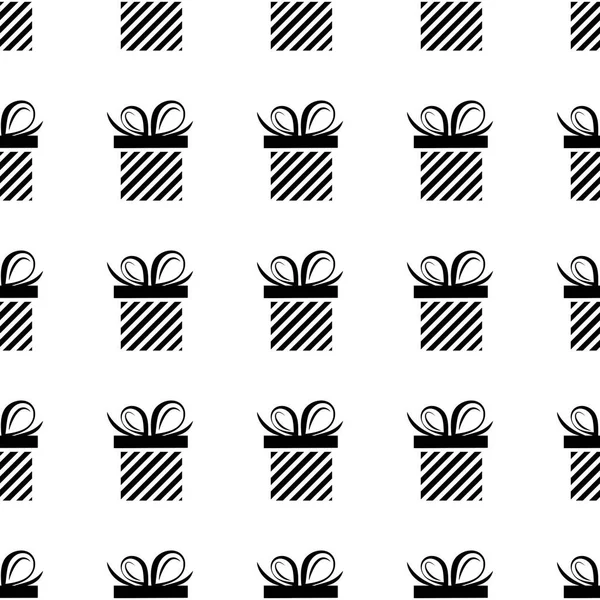 Naadloos patroon zwart silhouet geschenkdoos. Vector platte illustratie — Stockvector