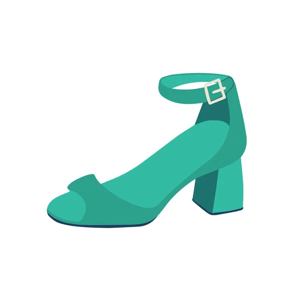 .Sandalias verdes para mujer. Zapatillas de tacón bajo.Ilustración plana vectorial — Archivo Imágenes Vectoriales