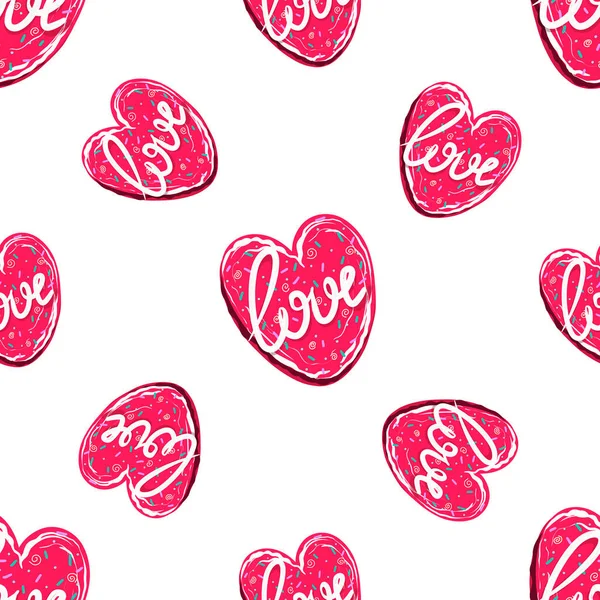 Hart-vormige cupcakes naadloos patroon. Sweets gebakken in de vorm van een hart. Ontwerp voor Valentijnsdag — Stockvector