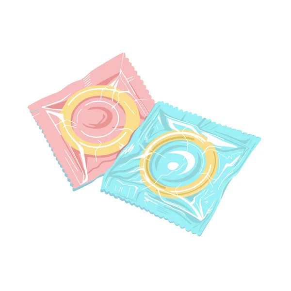 .Latex Condom in the package.Protection from sexually transmitted diseases.Safe sex. Hand-drawn vector illustration. — Stock Vector