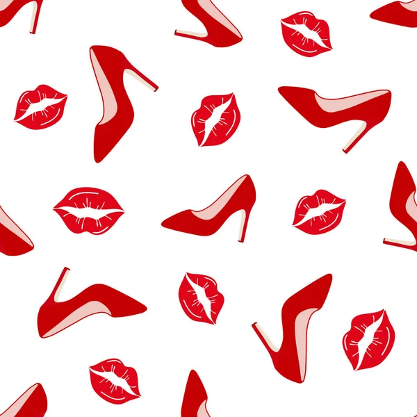 Glamouröse rote Schuhe mit nahtlosem Muster. Design für die Schönheitsindustrie, Verpackungen, Grußkarten, Verpackungen, Textilien, Druck, Valentinstag. Vektor — Stockvektor