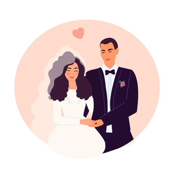 Nygifta par man och hustru håller varandra i handen — Stock vektor