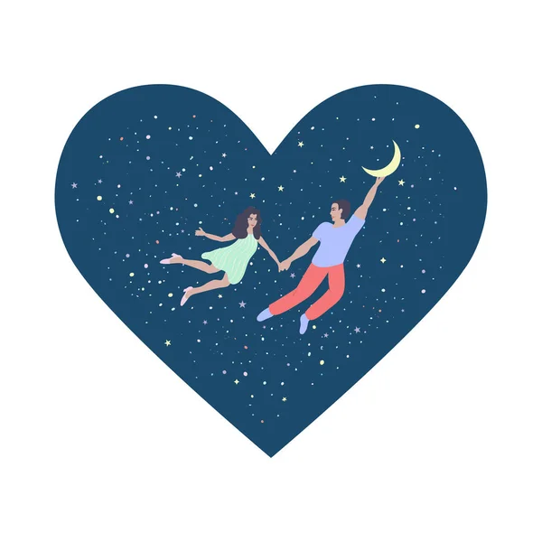 Ένα ερωτευμένο ζευγάρι πετάει στον ουρανό — Διανυσματικό Αρχείο