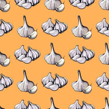 Sarı arka planda sarımsak, pürüzsüz desen.