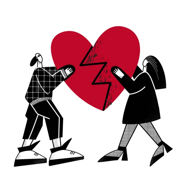 Un chico y una chica tienen el corazón roto. — Vector de stock