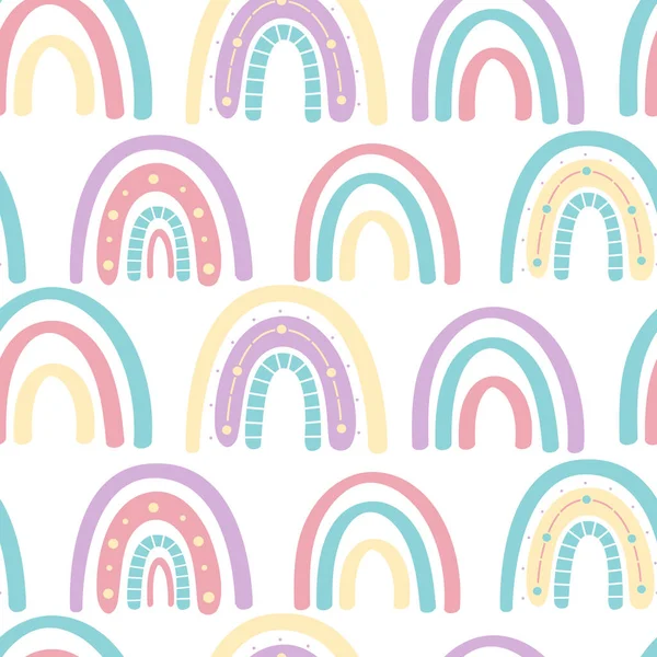 .Abstraktes, nahtloses Regenbogenmuster. Kindermuster in gedeckten Pastellfarben. Handgezeichnete Vektorillustration. Design für Textilien, Verpackungen, Verpackungen — Stockvektor