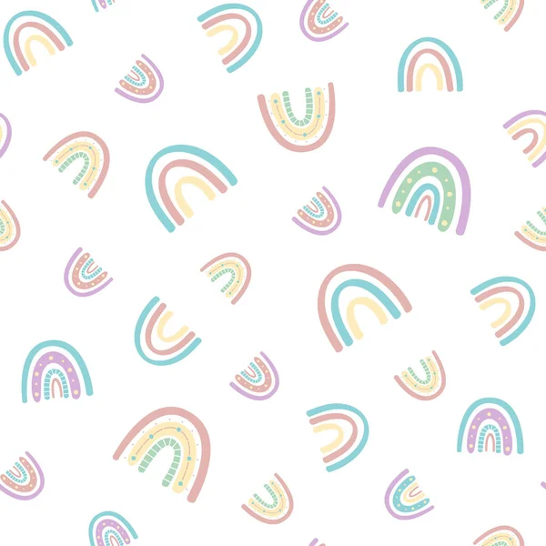 .Abstraktes, nahtloses Regenbogenmuster. Kindermuster in gedeckten Pastellfarben. Handgezeichnete Vektorillustration. Design für Textilien, Verpackungen, Verpackungen — Stockvektor