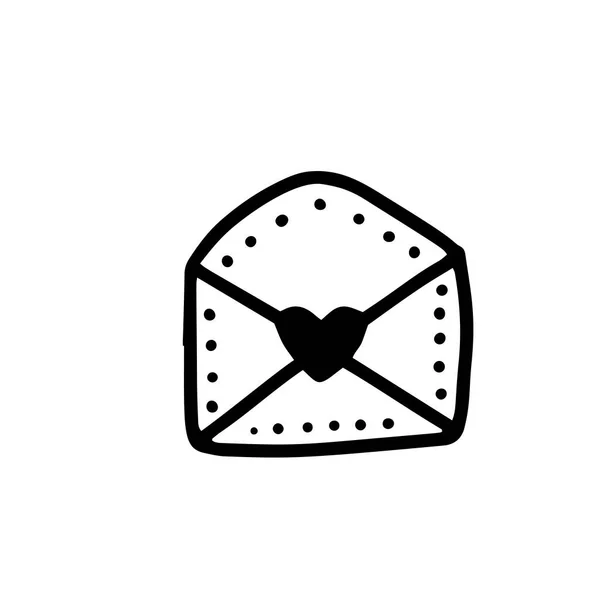 Uma carta num envelope com corações. Ilustração vetorial em estilo doodle. Design para os namorados Dia, Casamento — Vetor de Stock