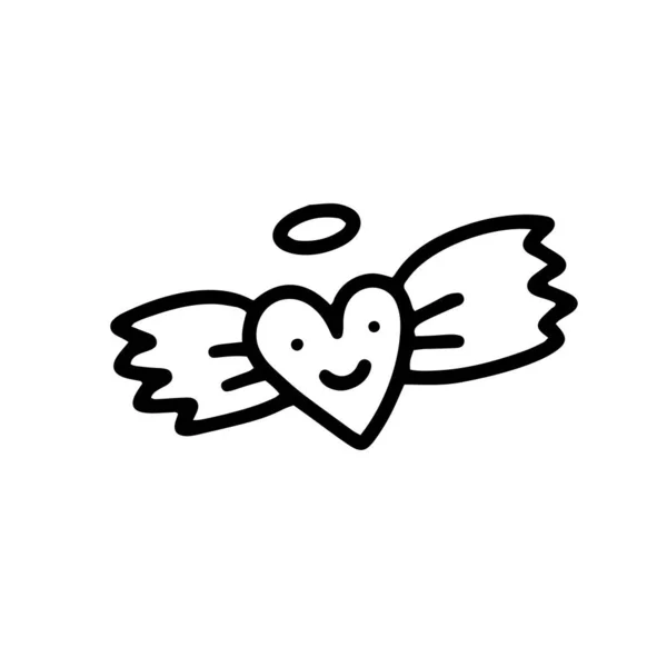 Serce ze skrzydłami. Serce anielskiej ilustracji wektorowej w stylu bazgrołów. Projekt na Walentynki, Ślub, Zaproszenie — Wektor stockowy