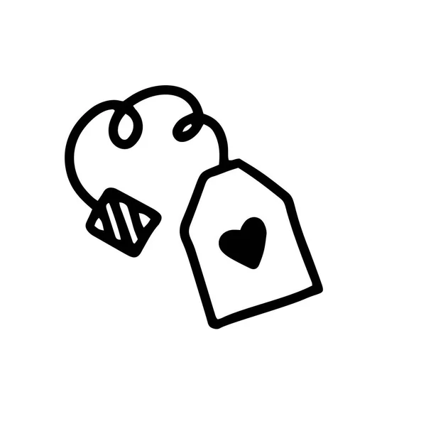Saco de chá isolado em fundo branco.ilustração vetorial no estilo doodle. Design para os namorados Dia, Casamento, Convite — Vetor de Stock