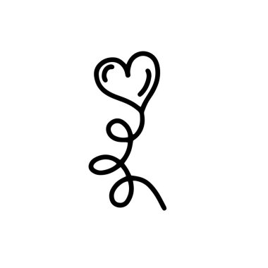  Kalp şeklinde sıcak hava balonu. Karalama stilinde vektör illüstrasyonu.Sevgililer günü, düğün, tatiller için tasarım 