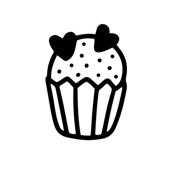 Cupcake met harten. Vector illustratie in doodle stijl. Ontwerp voor Valentijnsdag, Huwelijk, Vakantie — Stockvector