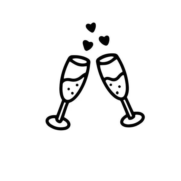 Copas de champán. ilustración vectorial en estilo doodle. Diseño para San Valentín, Año Nuevo, Cumpleaños, Vacaciones — Vector de stock