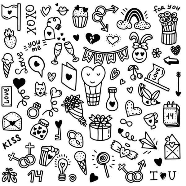Preparado para o Dia dos Namorados. Ilustração vetorial em estilo doodle. Design para Dia dos Namorados, Casamento, Cartões — Vetor de Stock
