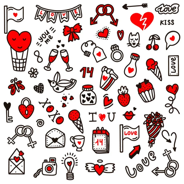 Alla hjärtans dag kärleksset. Vektor illustration i klotter stil. Design för alla hjärtans dag, bröllop, gratulationskort — Stock vektor