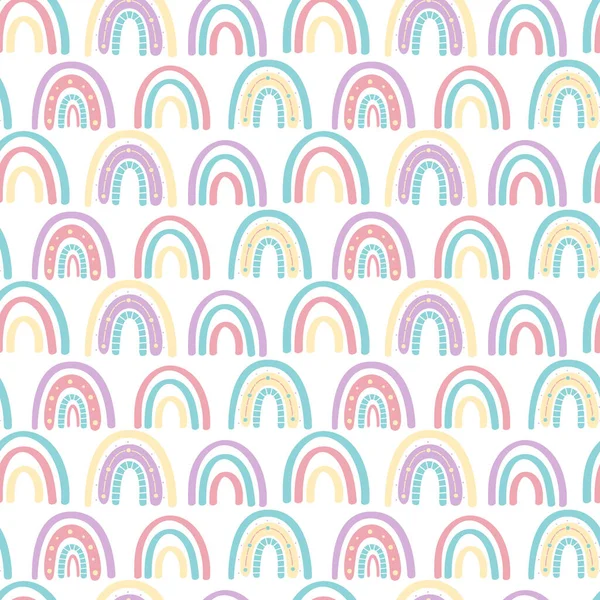 .Abstraktes, nahtloses Regenbogenmuster. Kindermuster in gedeckten Pastellfarben. Handgezeichnete Vektorillustration. Design für Textilien, Verpackungen, Verpackungen — Stockvektor