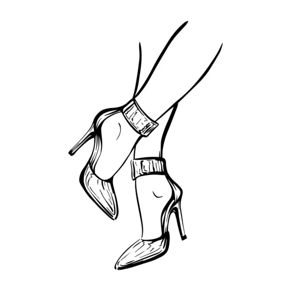 Patas delgadas de mujer en stilettos. Ilustración vectorial de moda dibujada a mano — Vector de stock