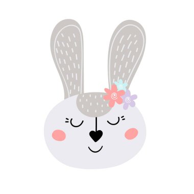  Tatlı gri Paskalya tavşanı. Paskalya tavşanı. Paskalya için tasarım. Düz çizgi film vektör çizimi