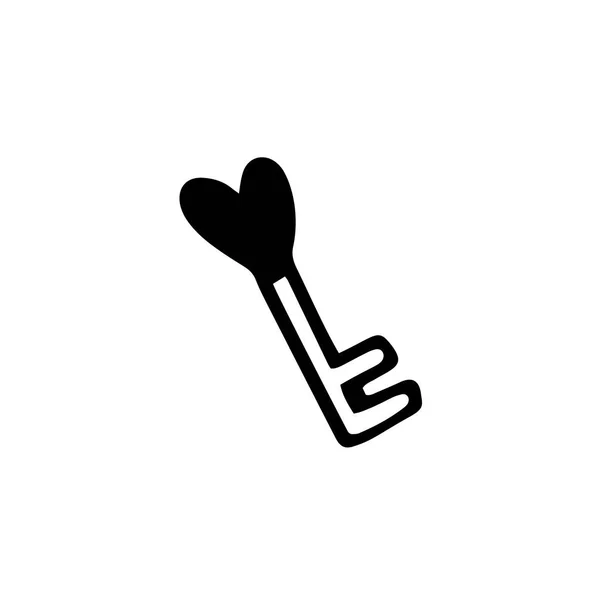 Anahtar kalp şeklinde. Karalama tarzında vektör çizimi. Sevgililer Günü, Düğün, çıkartmalar için tasarım — Stok Vektör