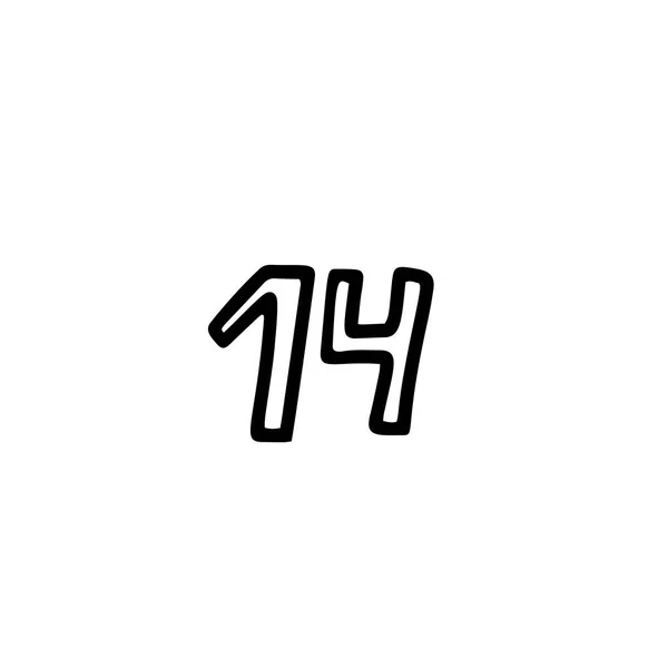 O número 14 é isolado em um fundo branco. ilustração vetorial em estilo doodle. Design para o Dia dos Namorados — Vetor de Stock