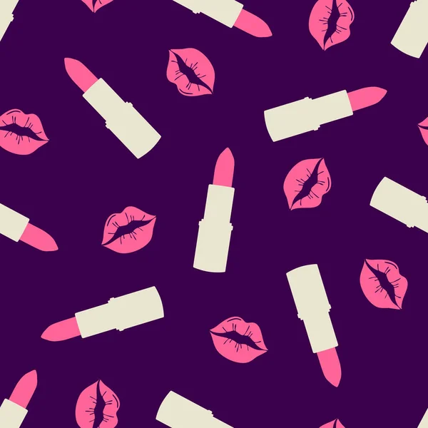 Patrón de moda con lápiz labial de oro y besos — Vector de stock