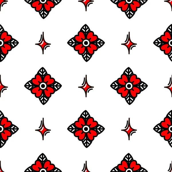 Червона квітка стиль старої школи татуювання pattern.doodle — стоковий вектор