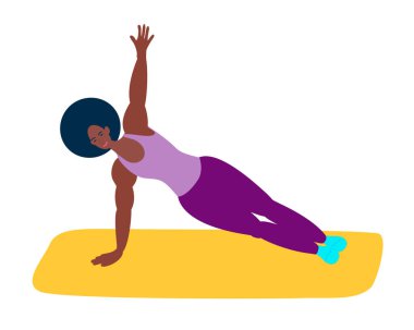  Atletik bir Afro-Amerikalı kadın yoga yapıyor.