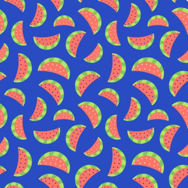  Kusursuz karpuz deseni. Karpuz çileği desenli. Renkli yaz ve bahar meyveleri deseni. Vektör çizimi. Düz biçim