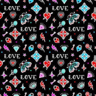 Eski moda dövmelerde aşk sembolleri vardı. Sevgililer Günü, Ambalaj kağıdı, Tekstil Tasarımı