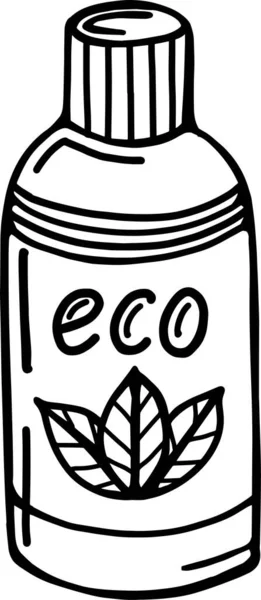Handgetekende eco fles geïsoleerd op een witte achtergrond. Vector illustratie in de stijl van Organische cosmetica. Toiletartikelen-shampoo, douchegel. Ontwerp voor tijdschriften, catalogi en advertenties. — Stockvector
