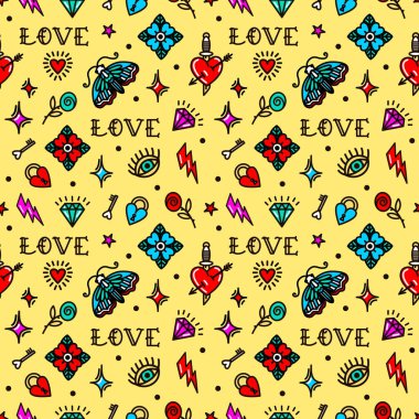 Eski moda dövmelerde aşk sembolleri vardı. Sevgililer Günü için tasarım