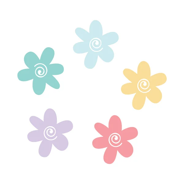 Lindas flores de primavera en colores pastel. Flores silvestres de varios colores. Ilustración plana del vector. — Archivo Imágenes Vectoriales