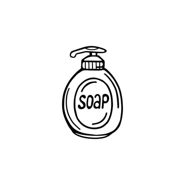 Bouteille de savon dessinée à la main isolé sur un fond blanc. Illustration vectorielle dans le style Doodle. Savon naturel, articles de toilette. — Image vectorielle