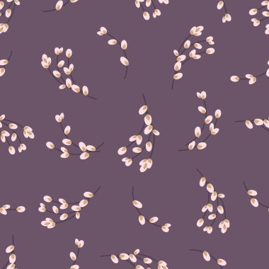 Söğüt dallı paskalya deseni. Paskalya tatili geçmişi. Kağıt, tekstil, hatıra defteri, baskı için tasarım. Vektör illüstrasyonu