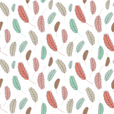 Kuş tüyleri pürüzsüz desen. Tavuk tüylü bir Paskalya şablonu. Vektör düz çizim. Tekstil, ambalaj, ambalaj, tebrik kartları, kağıt, baskı için tasarım.