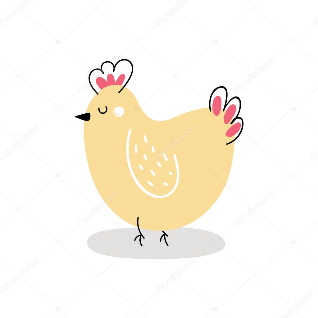  Cute chicken isolated on white background. Easter chicken