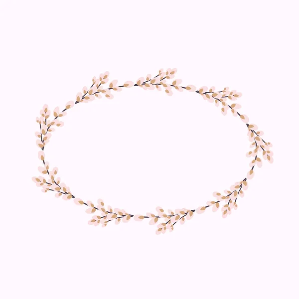 Willow wreath. Oval frame made of willow twigs. Easter wreath made of willow stalks — Stock Vector