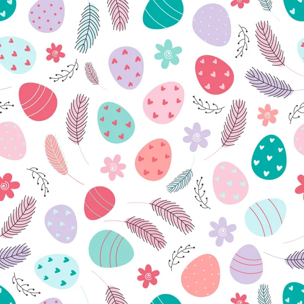 Oeufs de Pâques motif sans couture. Oeufs de Pâques décorés sur fond blanc — Image vectorielle