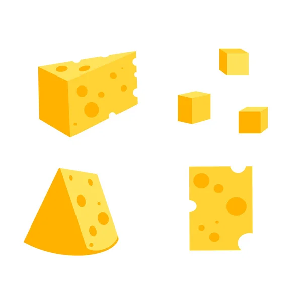 Un conjunto de rodajas de queso.Queso de varias formas — Vector de stock