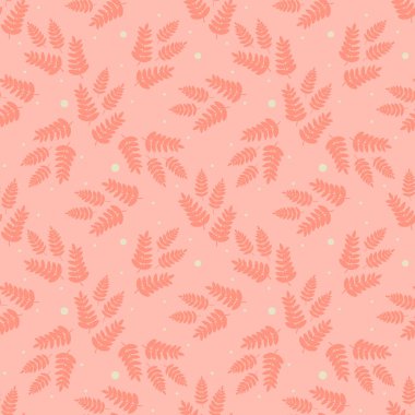 İskandinav desenleri. Sıcak turuncu renkli yaprak, dal ve dallardan oluşan bir desen. Tekstil ve ambalaj için elle çizilmiş düz çizim tasarımı