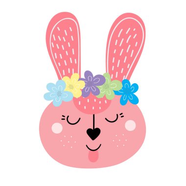  Tatlı Paskalya tavşanı. Paskalya tavşanı. Paskalya için tasarım. Çıkartmalar, kartpostallar. Düz çizgi film vektör çizimi