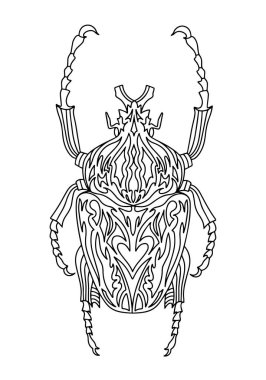 Böcek Goliath boyama kitabı. Goliath Beetle doğrusal vektör çizimi. Yetişkinler ve çocuklar için stres önleyici boyama kitabı. El çizimi karalama kitabı.
