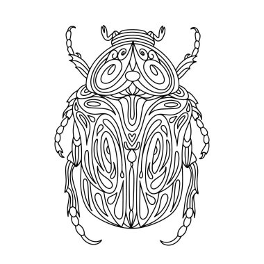 Böcek bronz boyama kitabı. Bronz böcek doğrusal vektör çizimi. Yetişkinler ve çocuklar için stres önleyici boyama kitabı. El çizimi karalama kitabı.