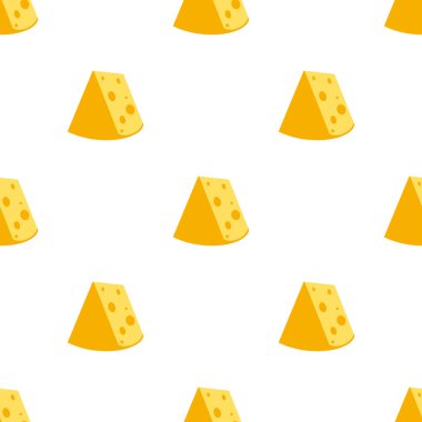 Peynir izi yok. Beyaz arka planda izole edilmiş sarı peynir parçaları. Çeşitli şekillerde peynir parçaları. Vektör düz resimleme