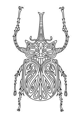 Böcek fili boyama sayfası. Fil böceği doğrusal vektör çizimi. Yetişkinler ve çocuklar için stres önleyici boyama kitabı. El çizimi karalama kitabı.