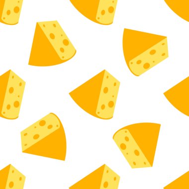 Peynir izi yok. Beyaz arka planda izole edilmiş sarı peynir parçaları. Çeşitli şekillerde peynir parçaları. Vektör düz resimleme