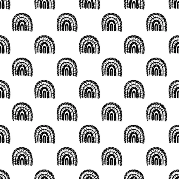 Gökkuşağı siyah ve beyaz desenli. Siyah gökkuşağı deseni. Minimalist İskandinav tarzında elle çizilmiş vektör çizimi